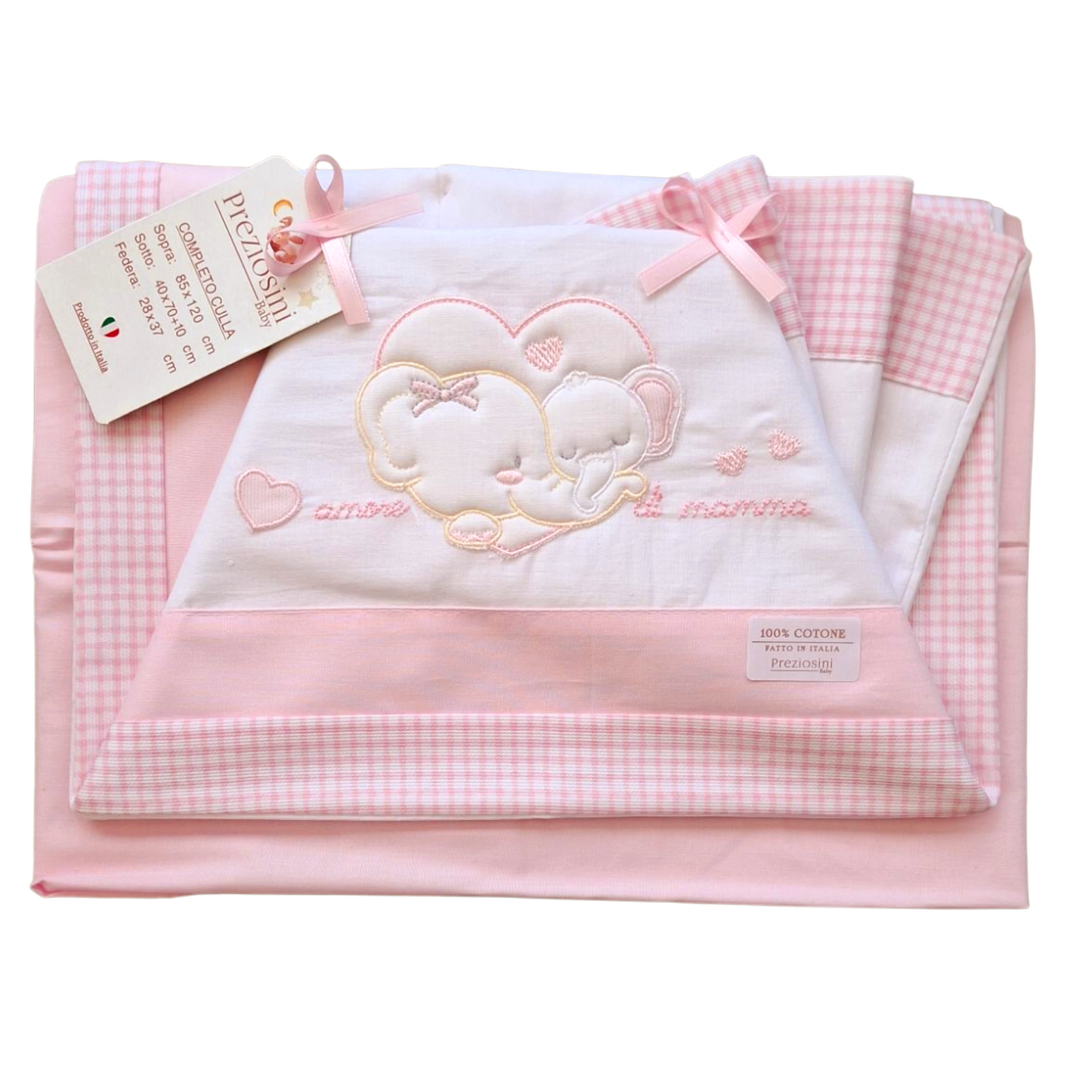 Coordinato da culla ricamato - Lenzuola, Sotto e Sopra Neonato