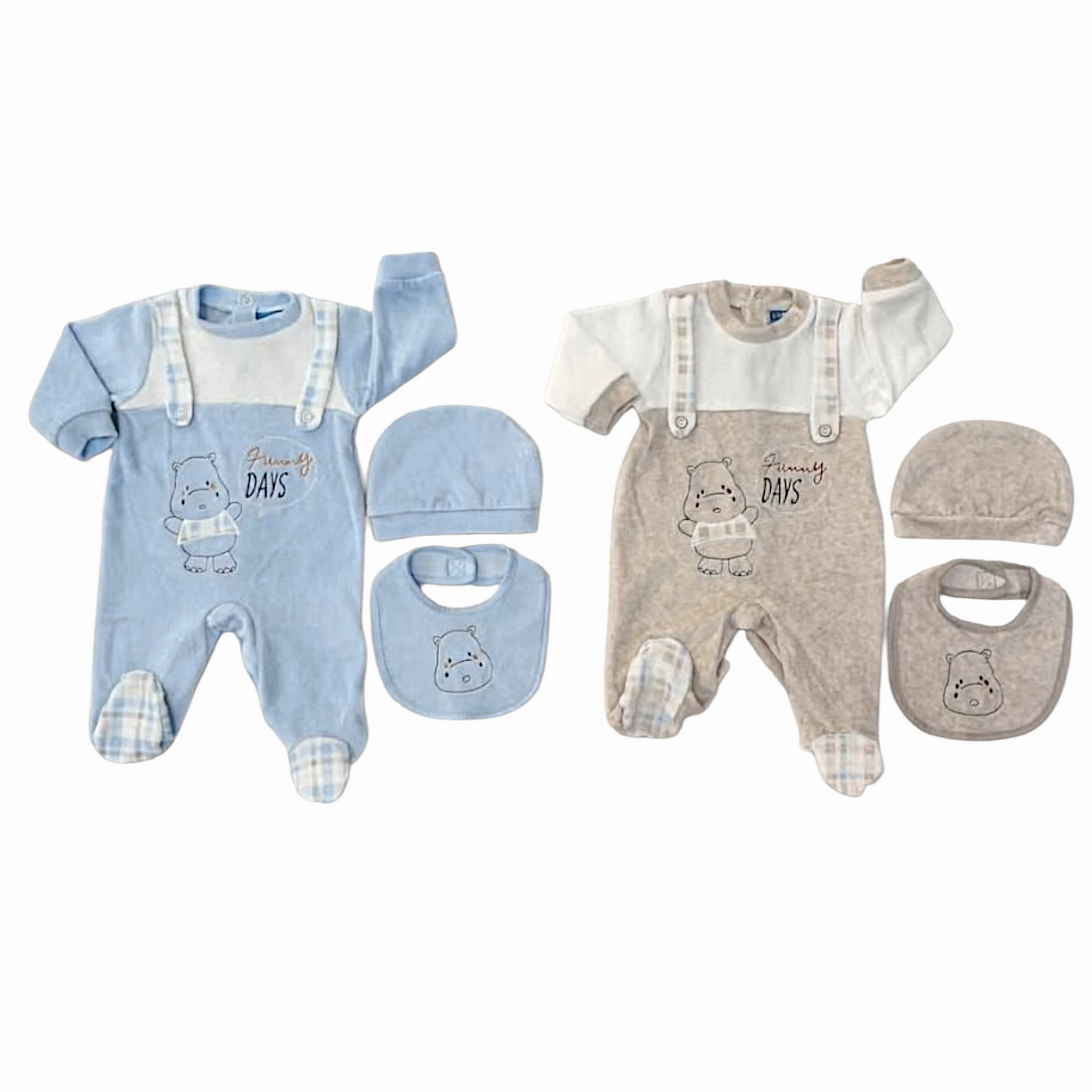 Tutina Neonato in Ciniglia con Cuffietta e Bavaglino