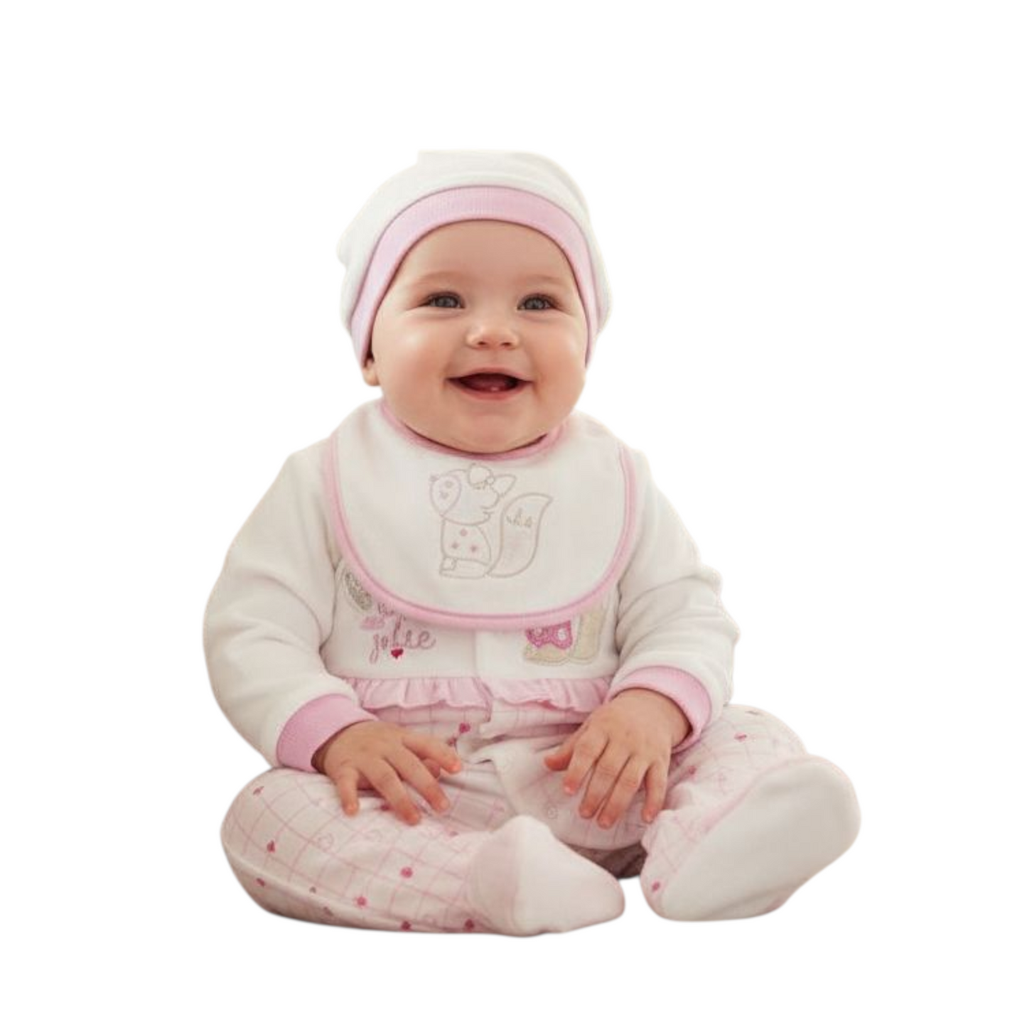 Tutina Neonata Ciniglia Con Bavaglino e Cuffietta