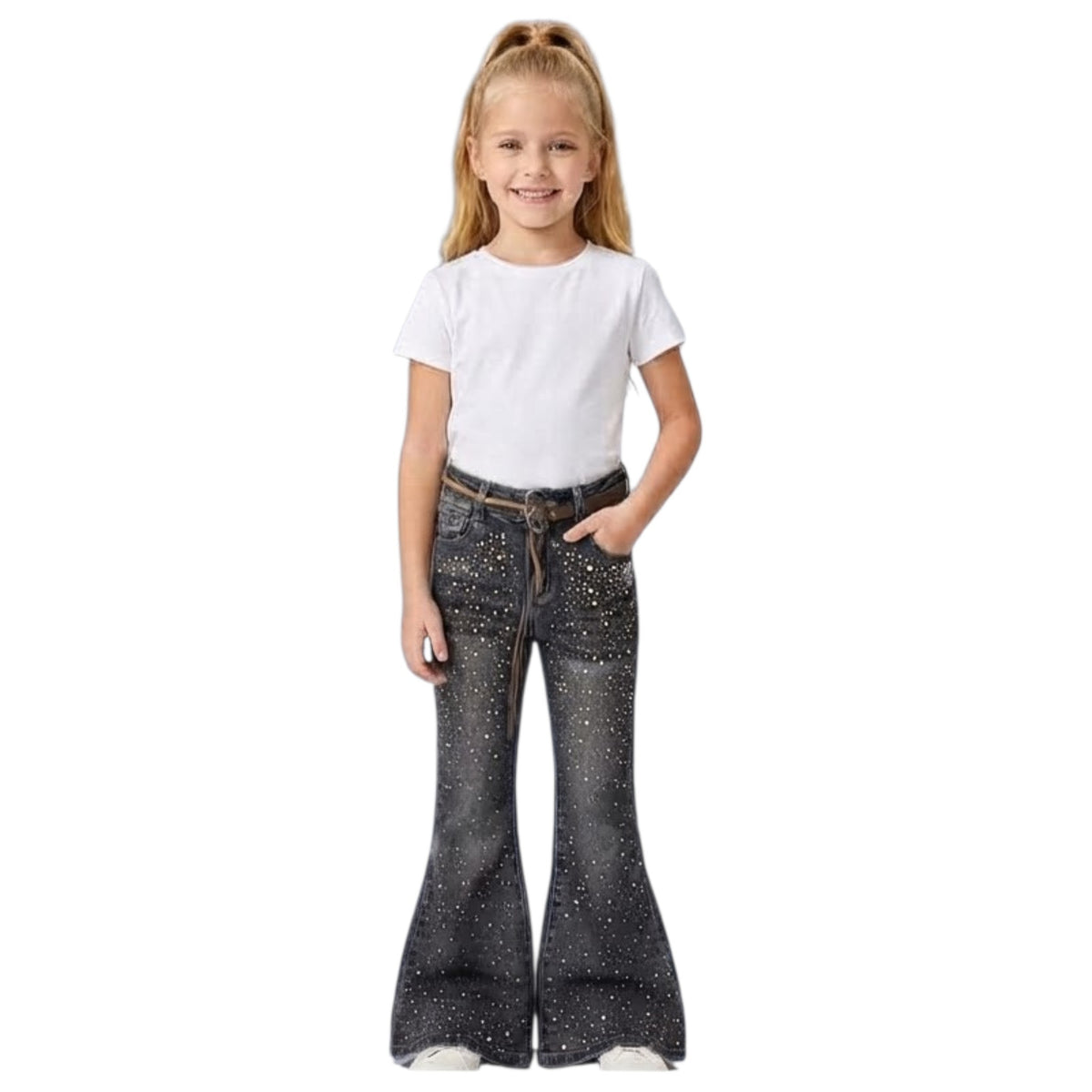 Jeans Bambina a Zampa con Strass