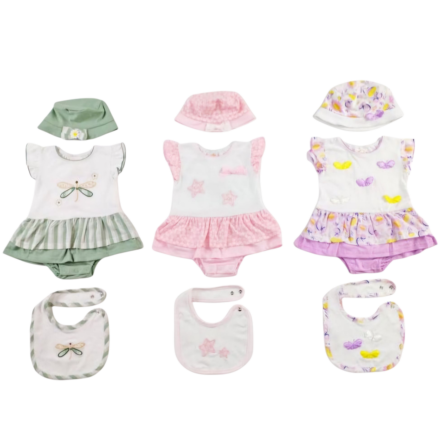 Pagliaccetto Bimba Con Volant - Cappellino e Bavaglino