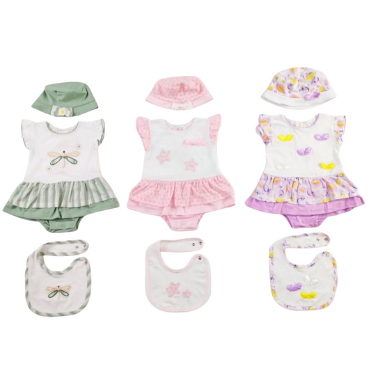 Pagliaccetto Bimba Con Volant - Cappellino e Bavaglino