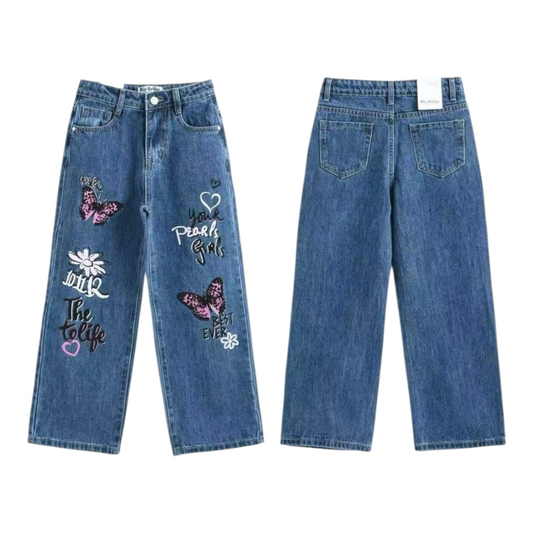 Jeans Bimba Stampa Farfalla