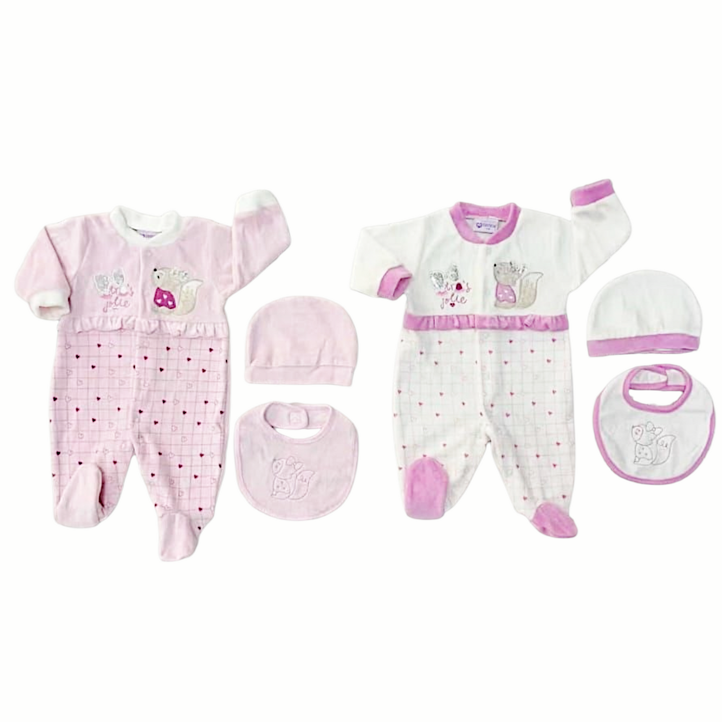 Tutina Neonata Ciniglia Con Bavaglino e Cuffietta