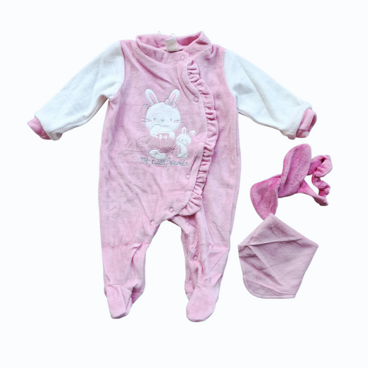 Tutina Neonata Ciniglia con Fascetta e Mussola