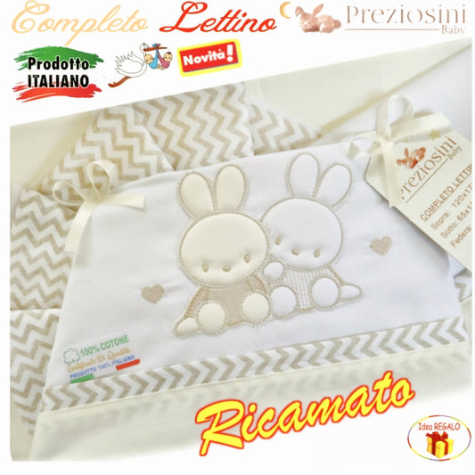 Coordinato da Lettino Ricamato- Lenzuolo, Sotto e Federa Neonato