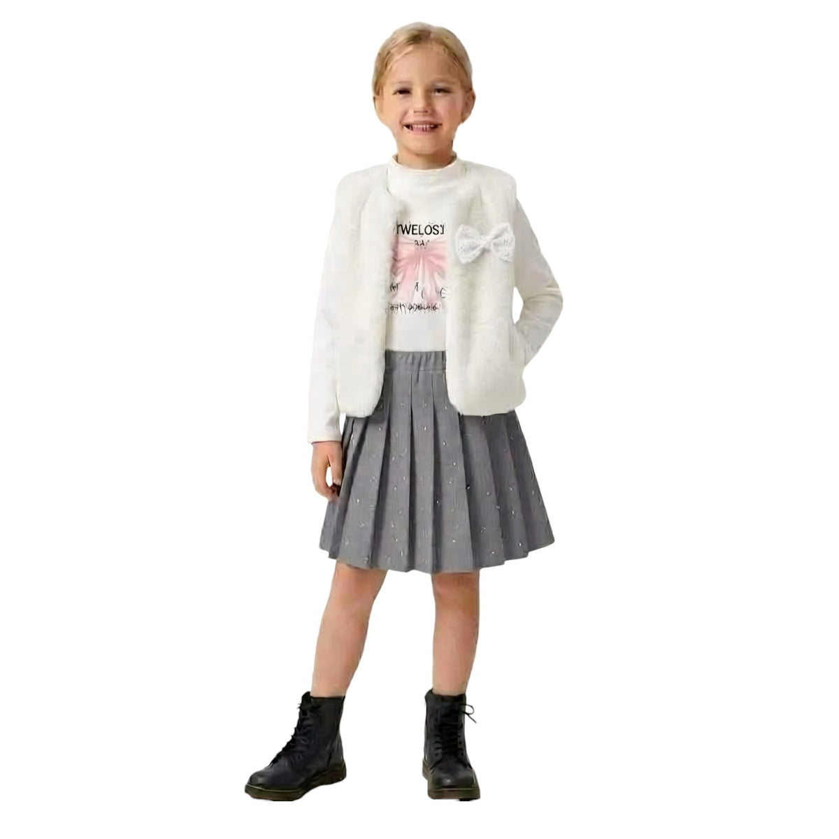 Completo Bimba con Gonna e Gilet Pellicciotto