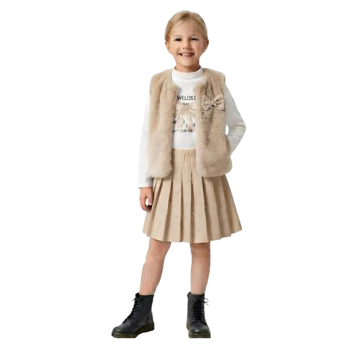 Completo Bimba con Gonna e Gilet Pellicciotto