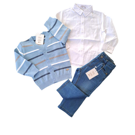 Completo Baby Cardigan, Camicia e Jeans