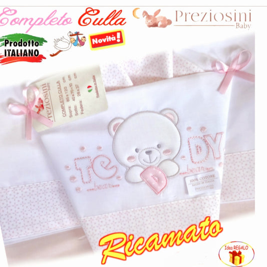 Coordinato da culla ricamato - Lenzuola, Sotto e Sopra Neonato