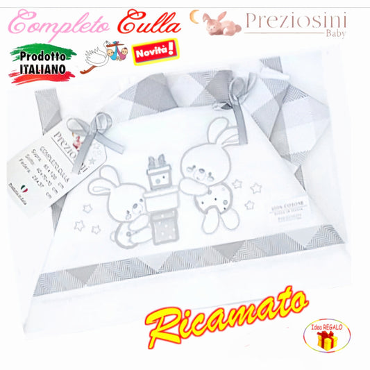 Coordinato da culla ricamato - Lenzuola, Sotto e Sopra Neonato
